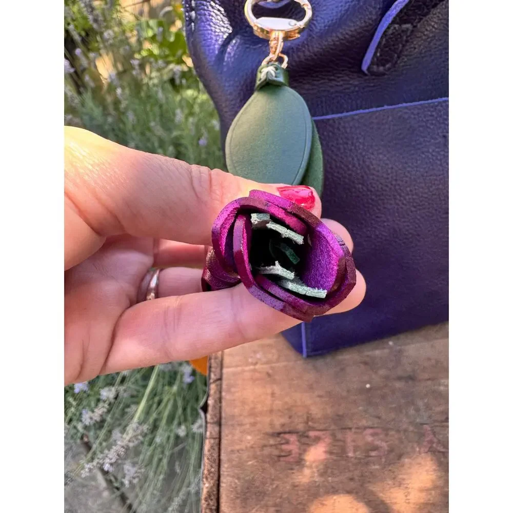 Genuine Leather Purple Tulip Bag Charm Tulip Spring Purple Flower Leather Charm
